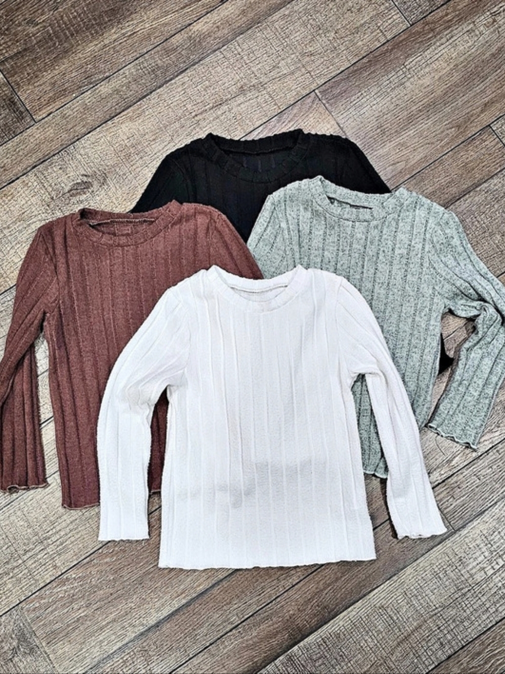 Ribbed Long-Sleeve Tops 4-Piece Set